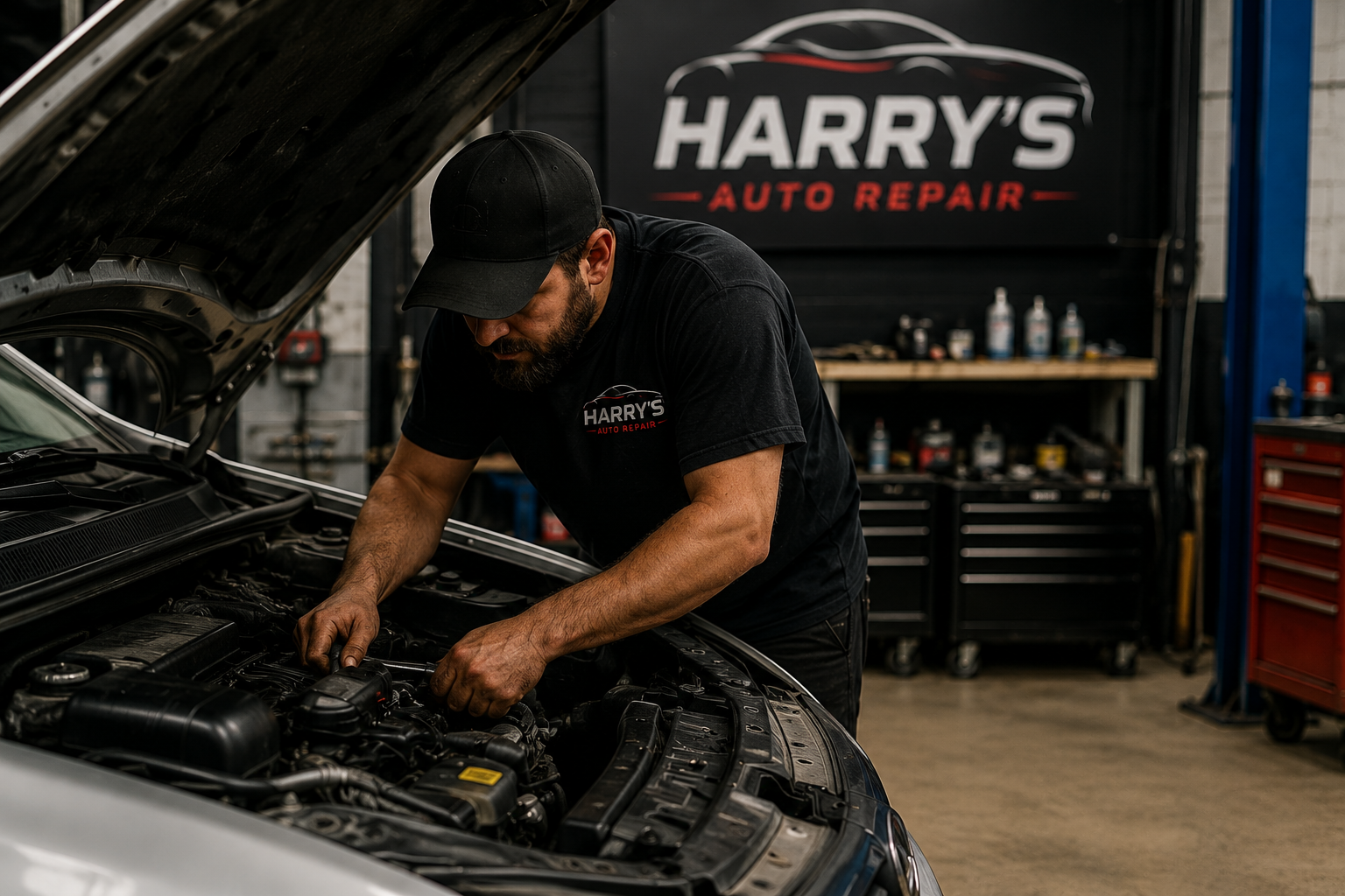 Harry's technician working on Japanese import engine
